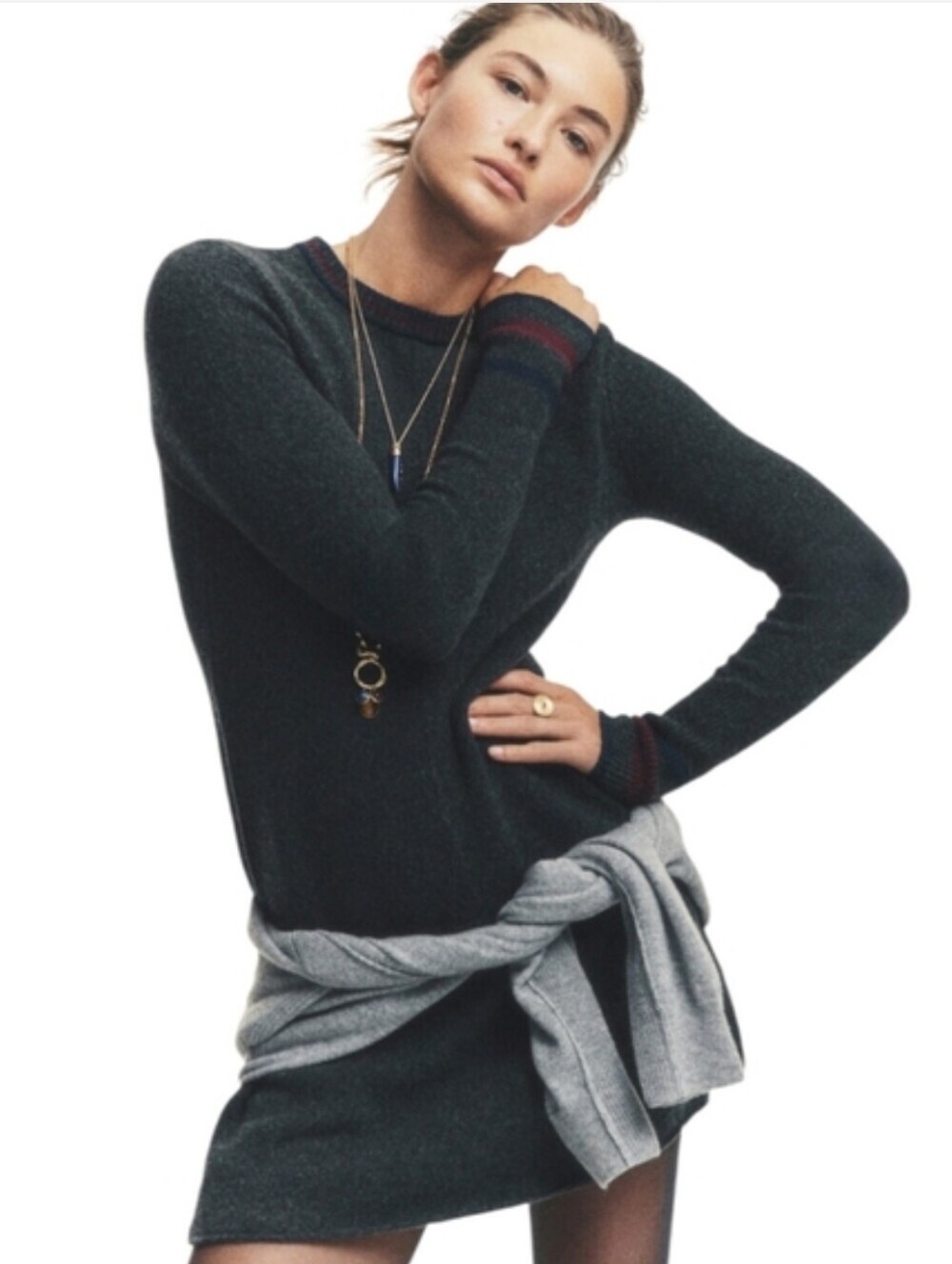 Great For Fall! Madewell Charcoal Placed Stripe L.S. Sweater Mini-dress